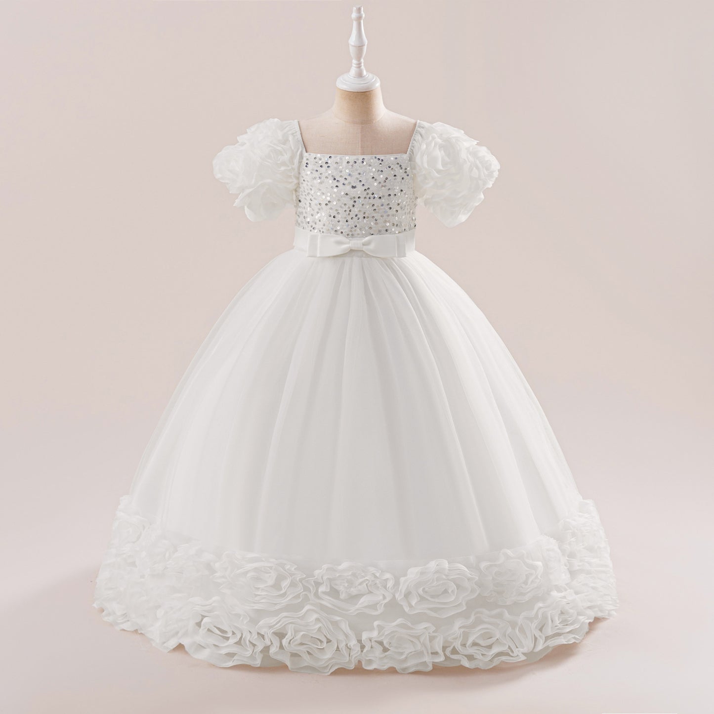 Cute Sequin Tulle Maxi Dress for Girls - Floral A-Line Princess Gown