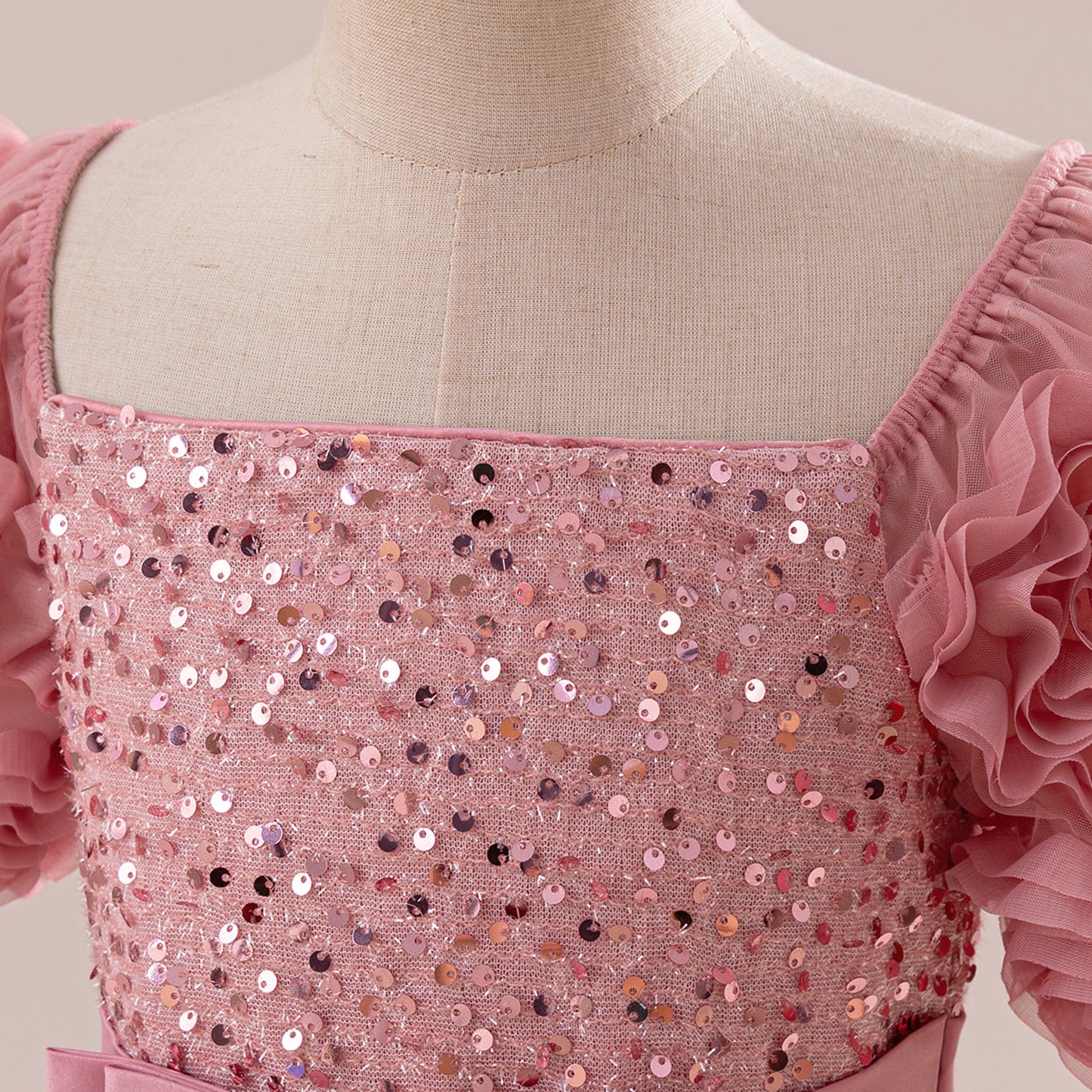 Cute Sequin Tulle Maxi Dress for Girls - Floral A-Line Princess Gown