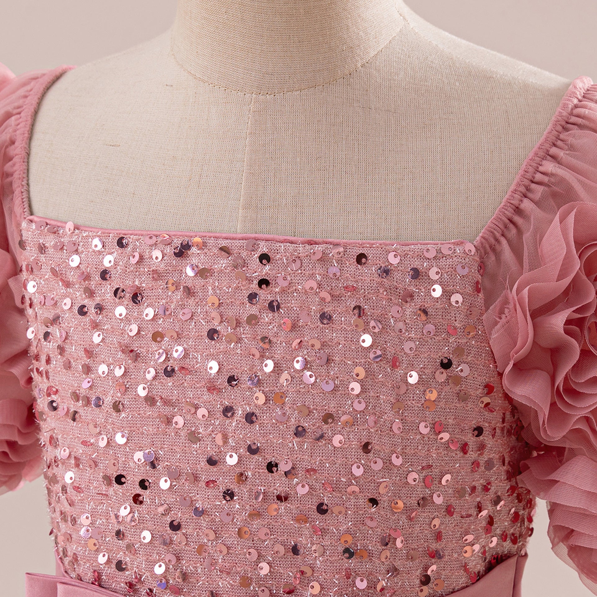 Cute Sequin Tulle Maxi Dress for Girls - Floral A-Line Princess Gown