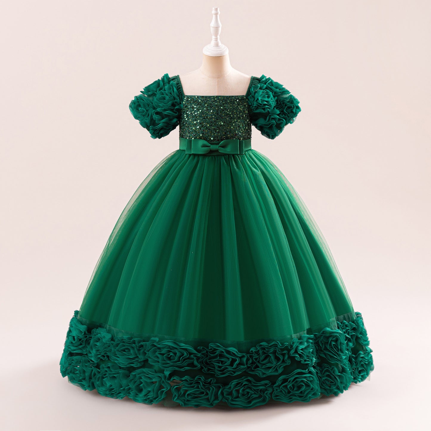 Cute Sequin Tulle Maxi Dress for Girls - Floral A-Line Princess Gown