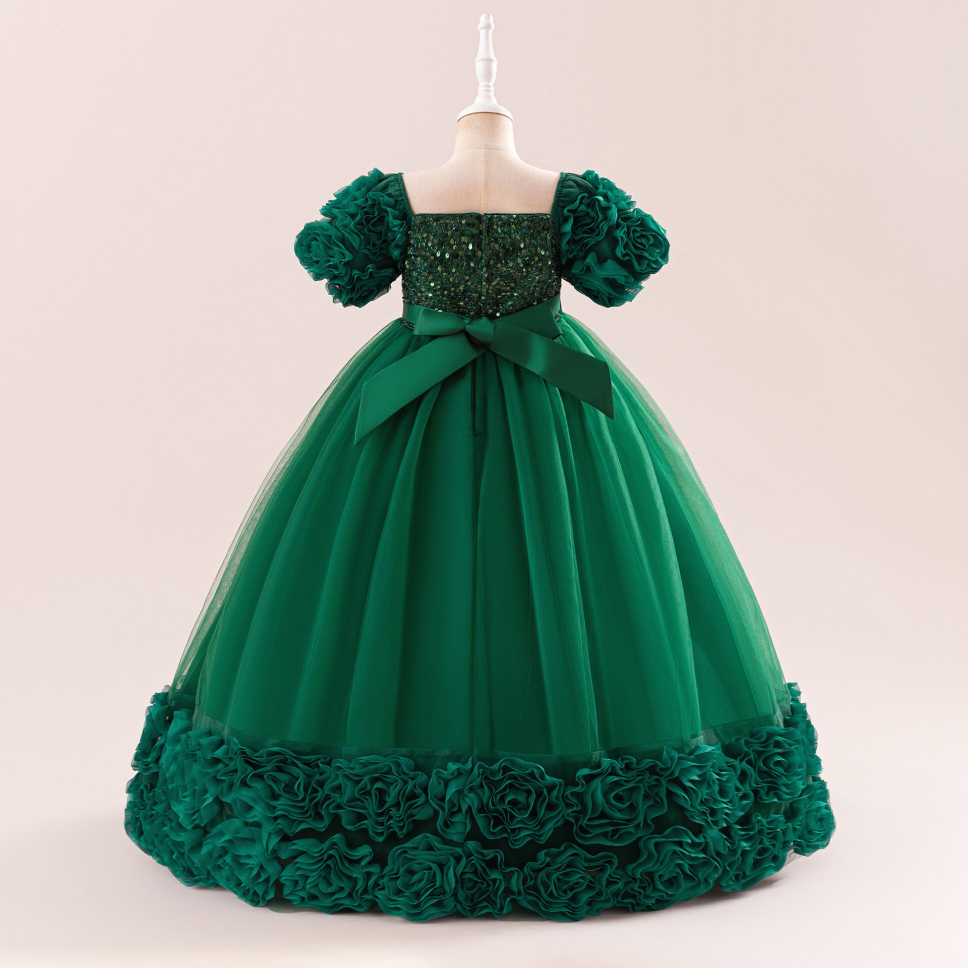 Cute Sequin Tulle Maxi Dress for Girls - Floral A-Line Princess Gown