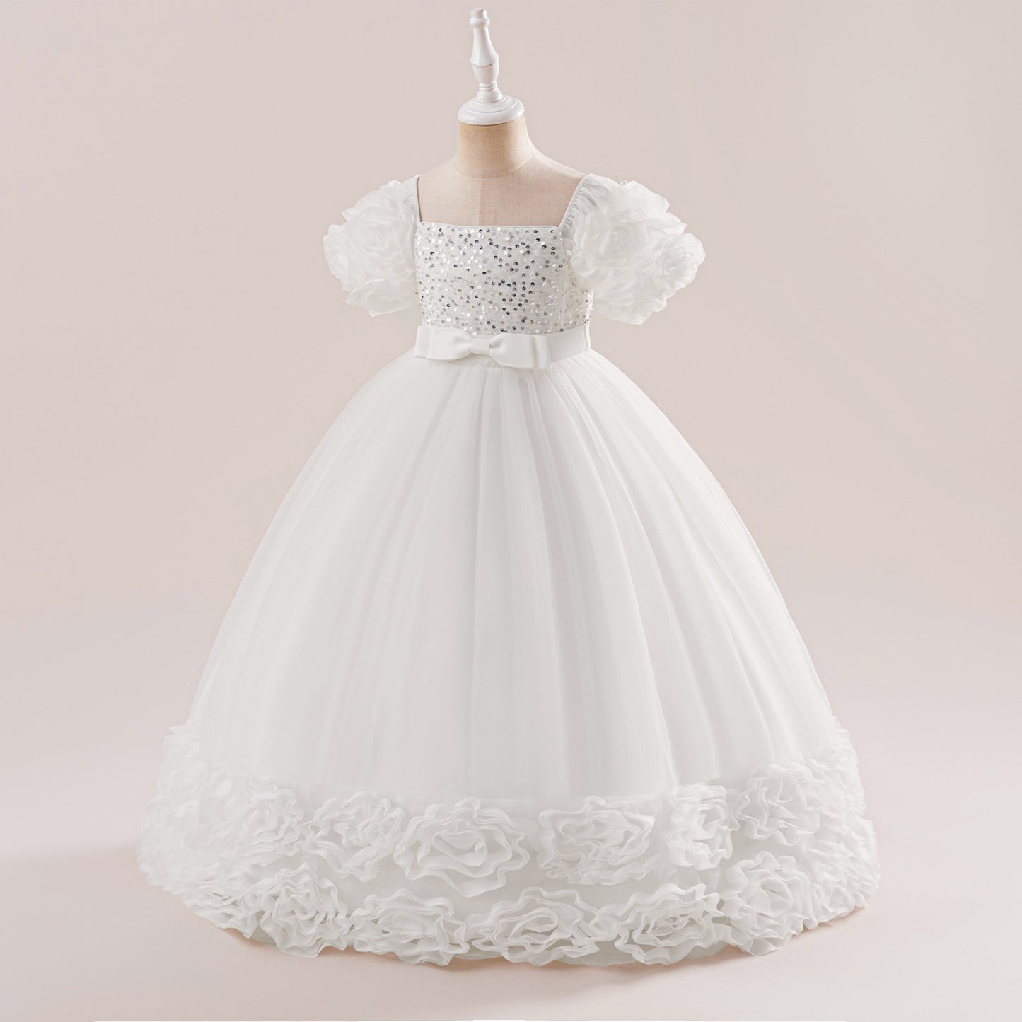 Cute Sequin Tulle Maxi Dress for Girls - Floral A-Line Princess Gown