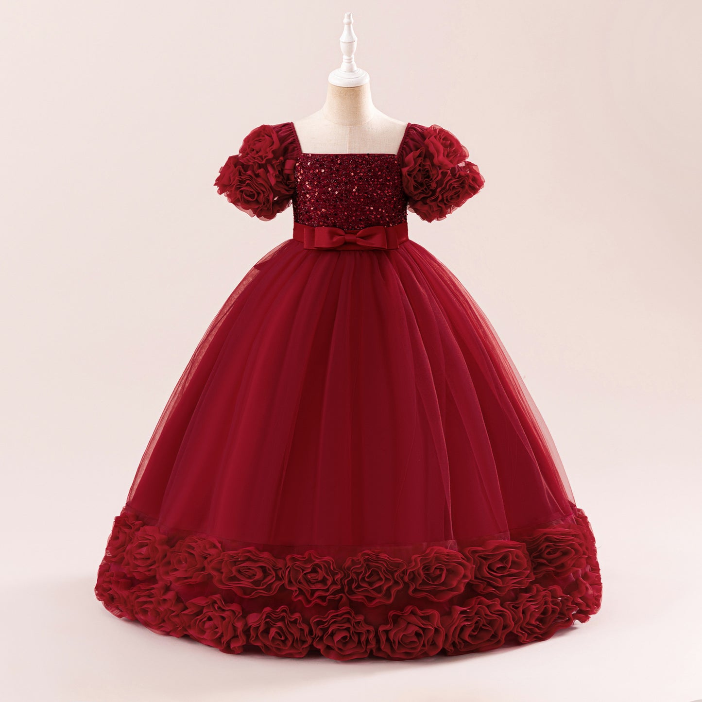 Cute Sequin Tulle Maxi Dress for Girls - Floral A-Line Princess Gown