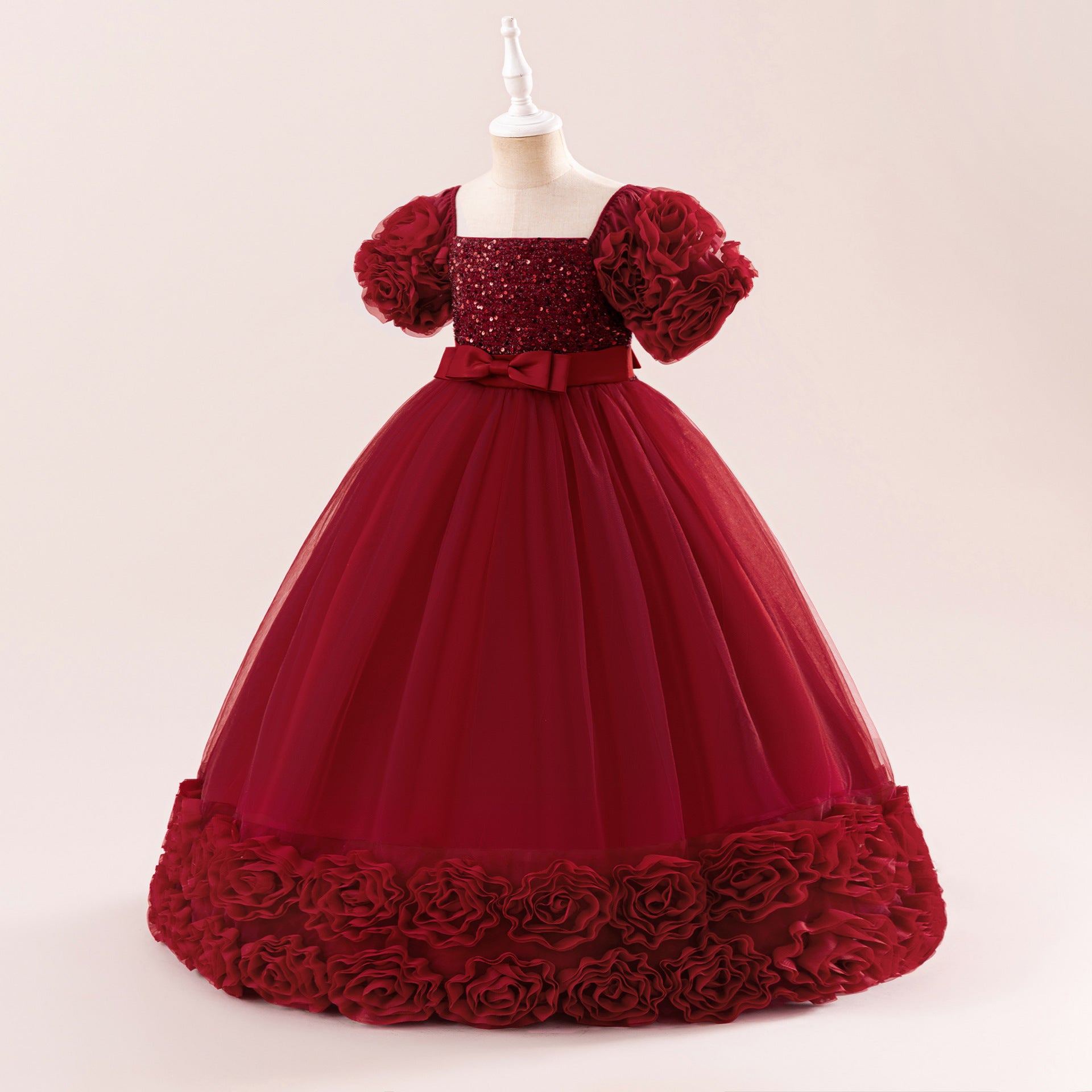 Cute Sequin Tulle Maxi Dress for Girls - Floral A-Line Princess Gown