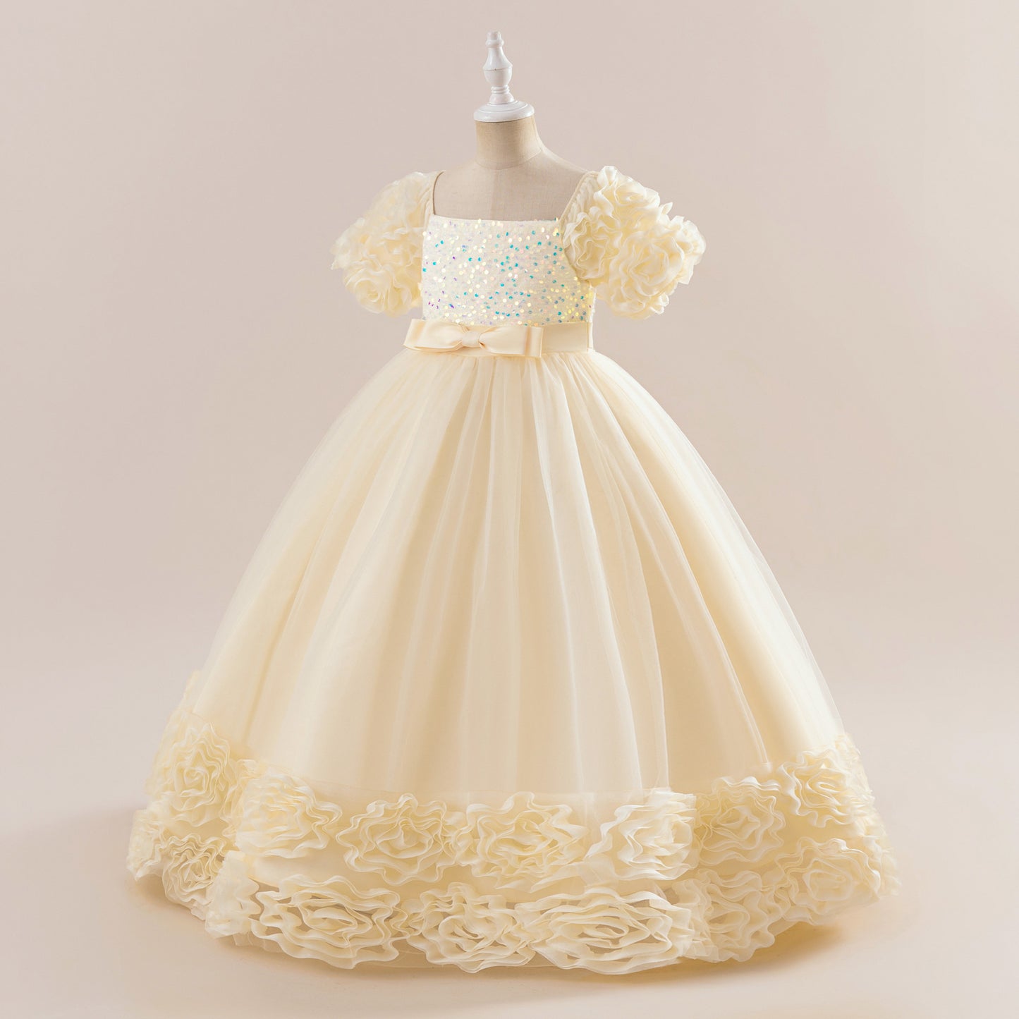 Cute Sequin Tulle Maxi Dress for Girls - Floral A-Line Princess Gown