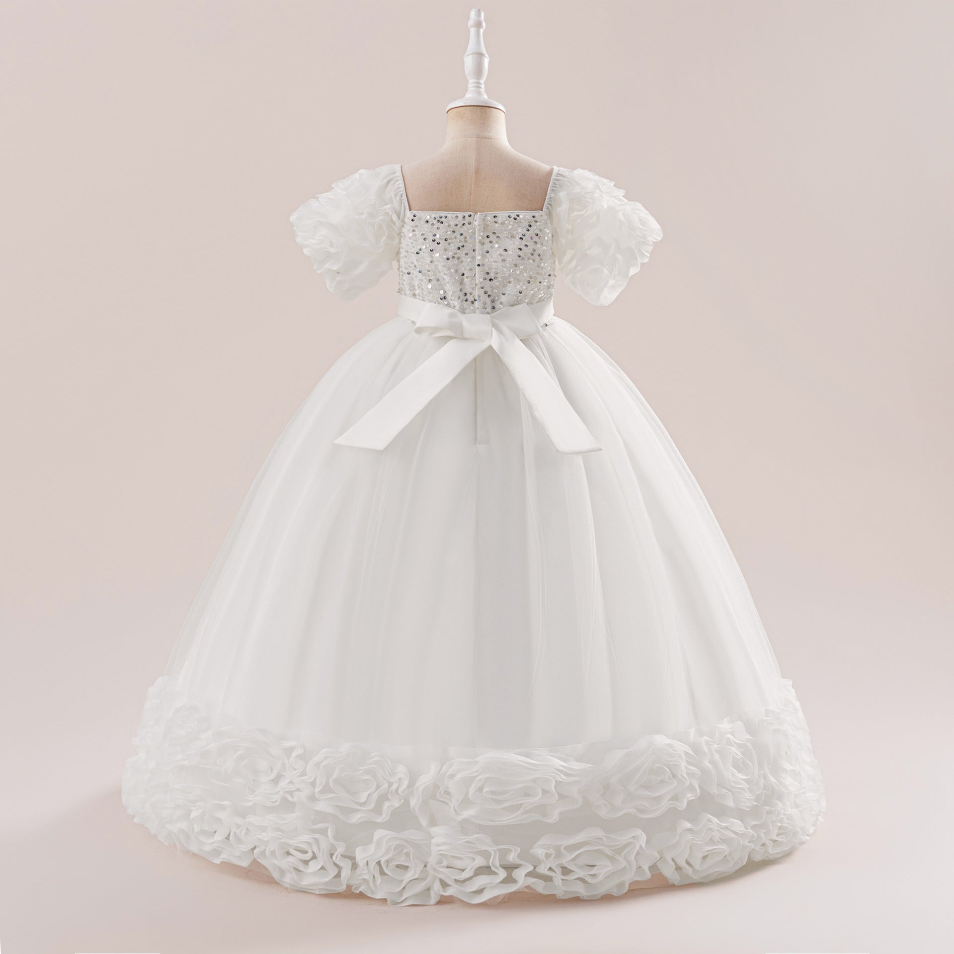 Cute Sequin Tulle Maxi Dress for Girls - Floral A-Line Princess Gown