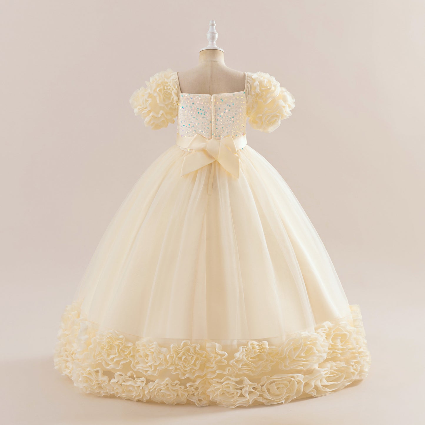 Cute Sequin Tulle Maxi Dress for Girls - Floral A-Line Princess Gown