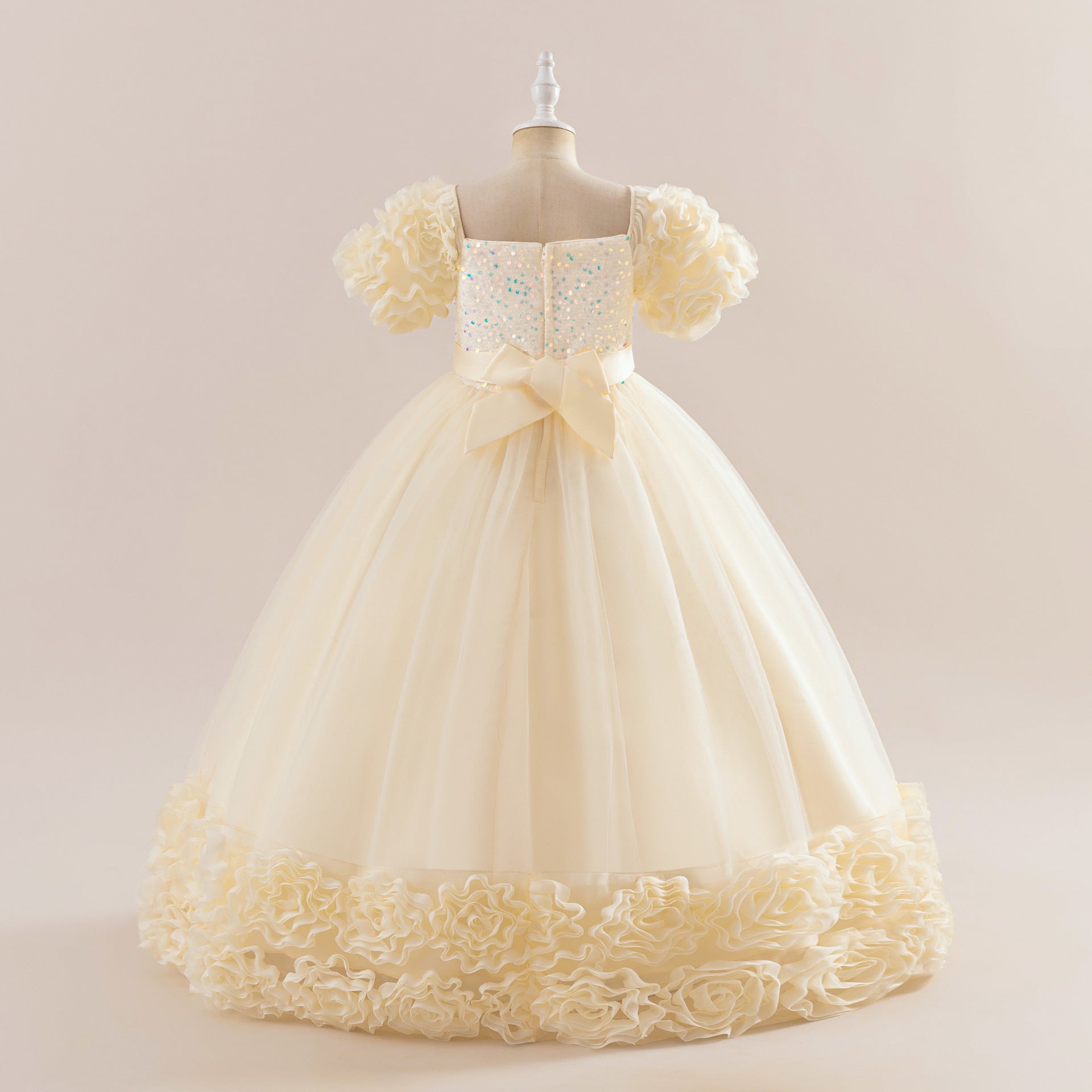 Cute Sequin Tulle Maxi Dress for Girls - Floral A-Line Princess Gown