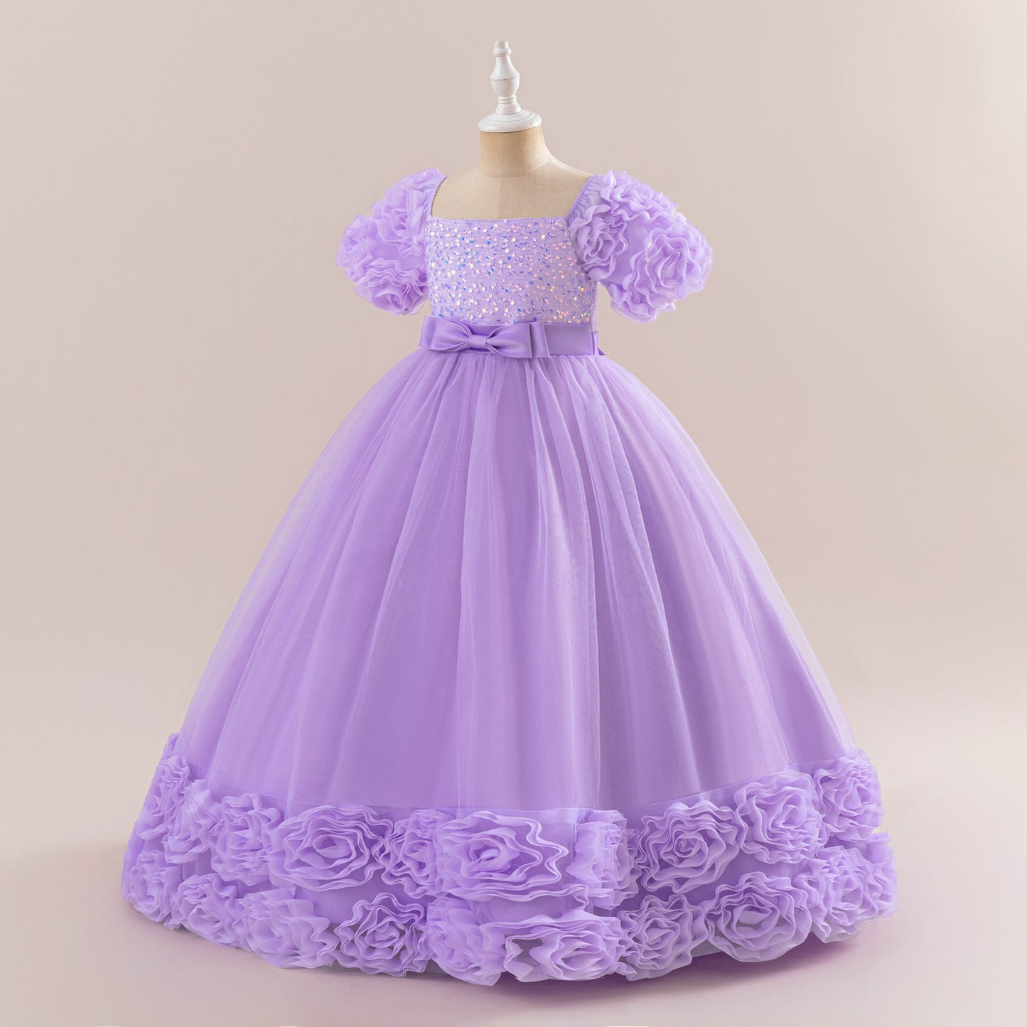 Cute Sequin Tulle Maxi Dress for Girls - Floral A-Line Princess Gown