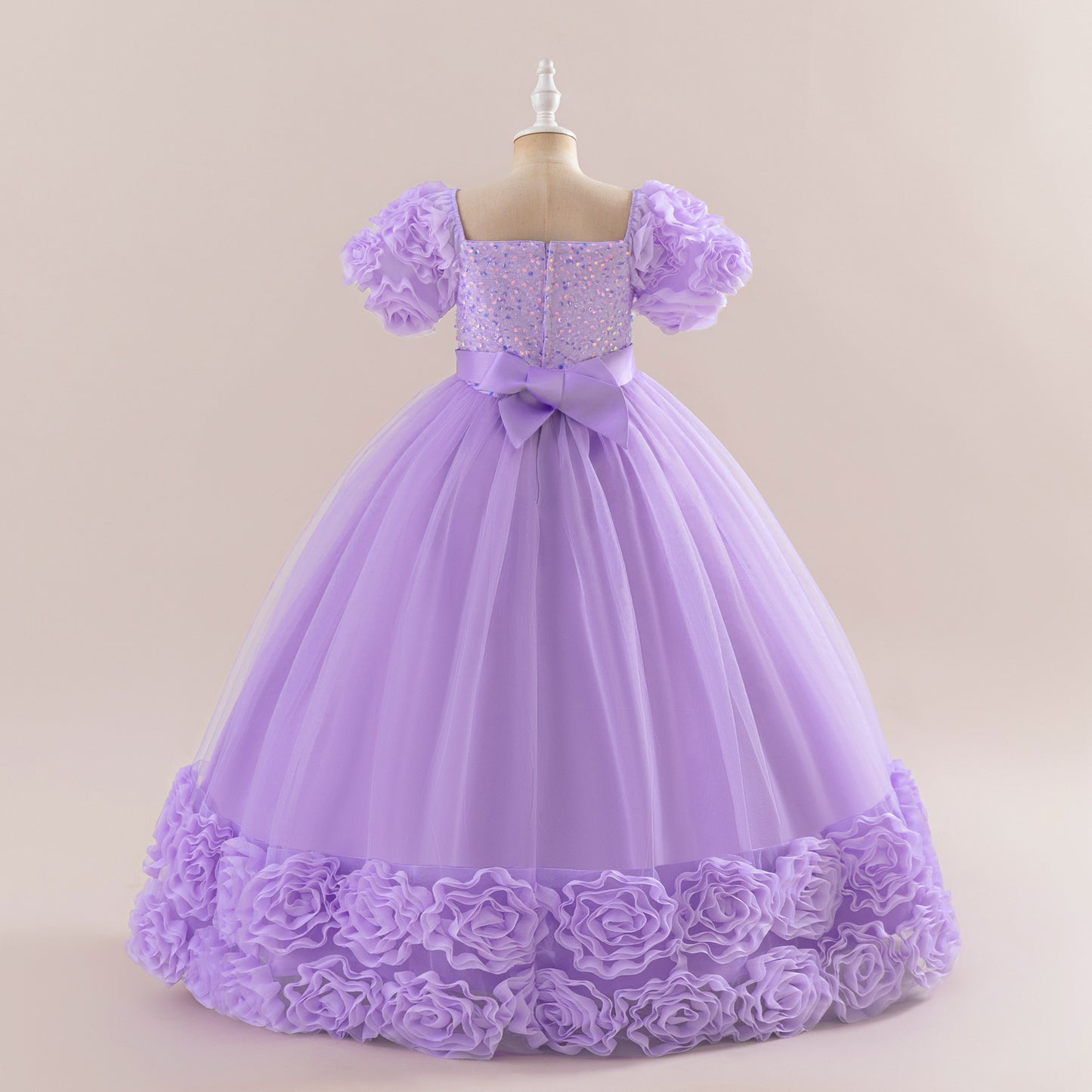 Cute Sequin Tulle Maxi Dress for Girls - Floral A-Line Princess Gown