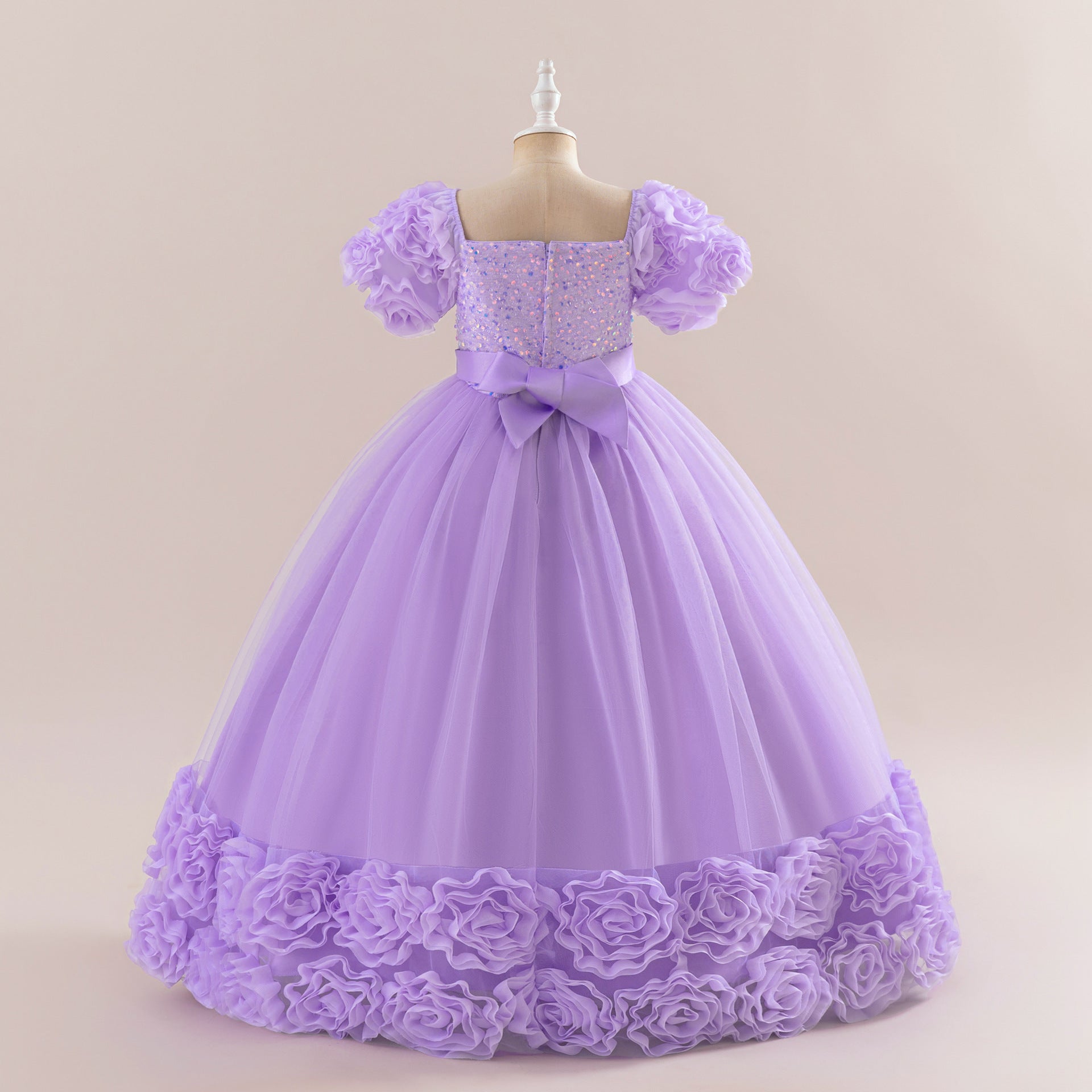 Cute Sequin Tulle Maxi Dress for Girls - Floral A-Line Princess Gown