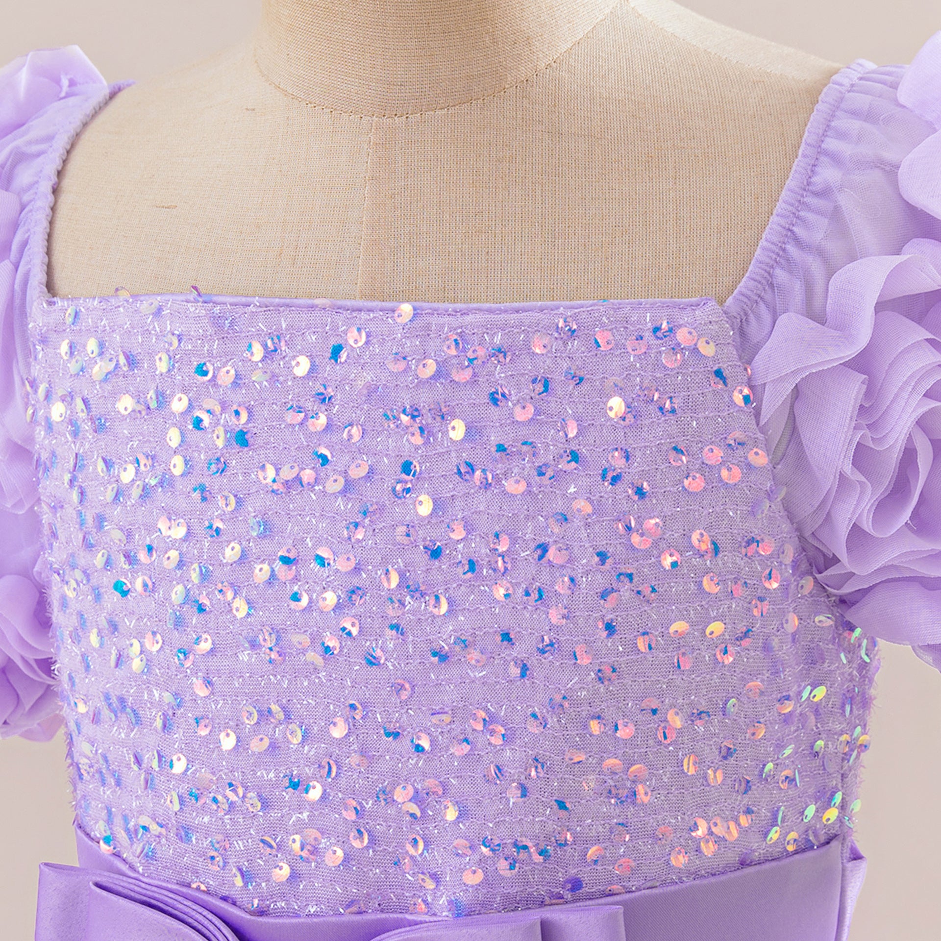 Cute Sequin Tulle Maxi Dress for Girls - Floral A-Line Princess Gown