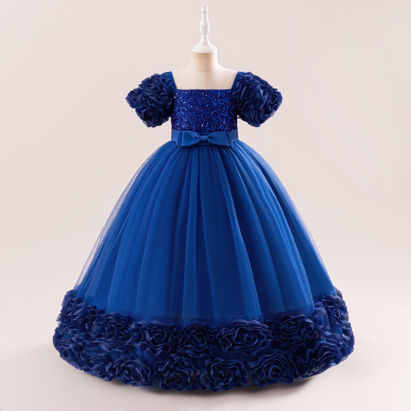 Cute Sequin Tulle Maxi Dress for Girls - Floral A-Line Princess Gown