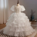 Girls' A-Line Illusion Neck Maxi Mesh Dress with Sequins & Beads
