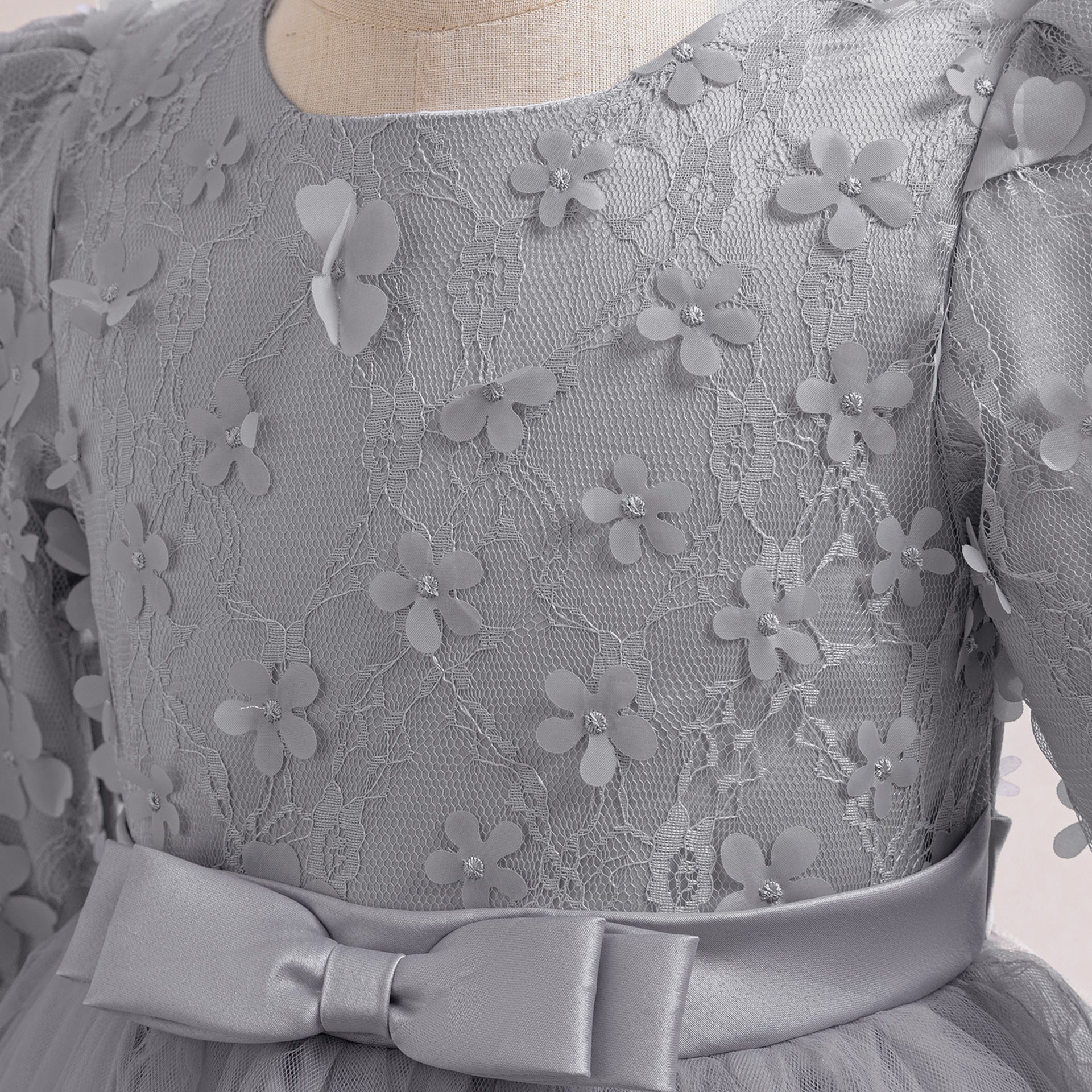 Cute Girls' Maxi A-line Lace Flower Party Dress – Princess Long Sleeve Gown for Special Occasions