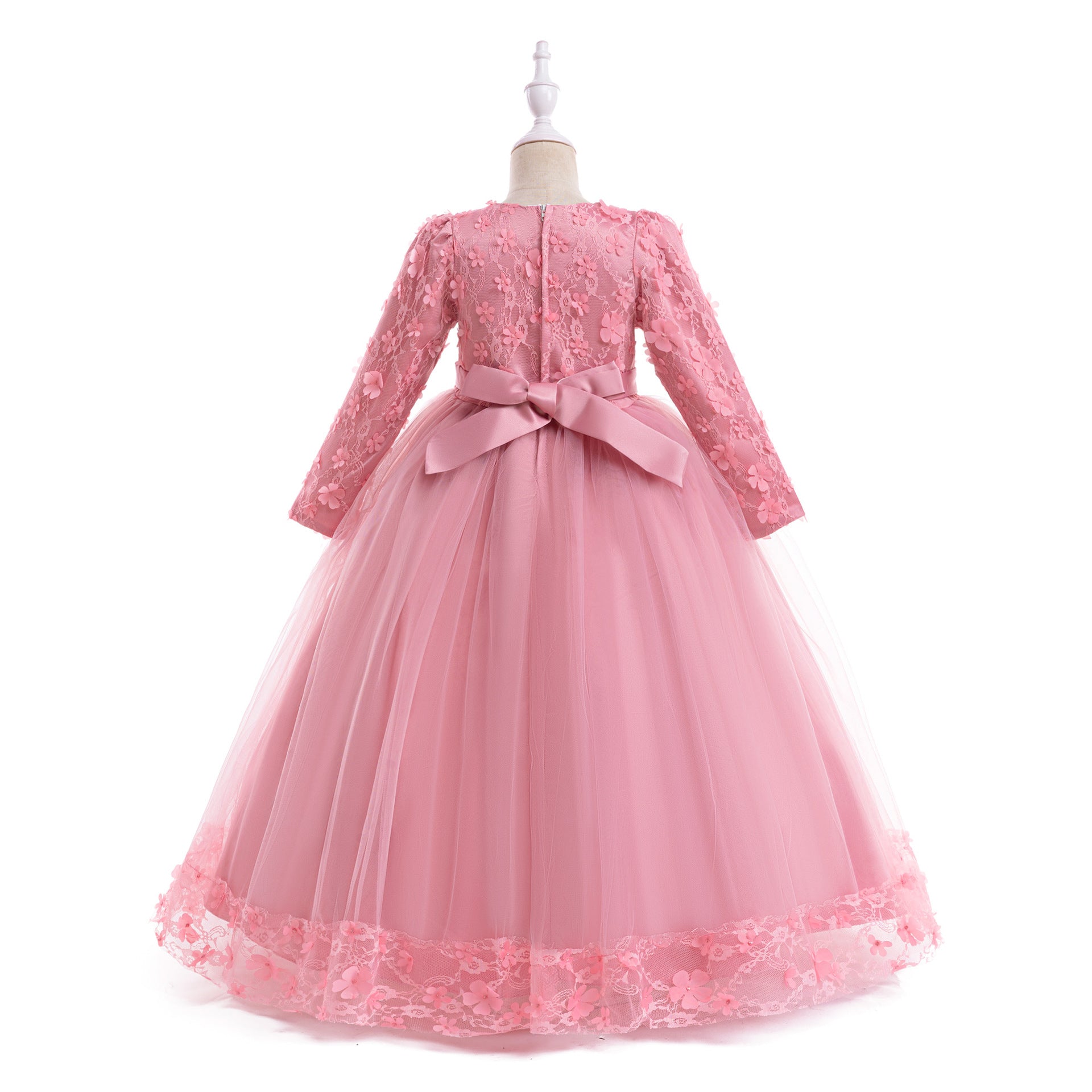Cute Girls' Maxi A-line Lace Flower Party Dress – Princess Long Sleeve Gown for Special Occasions