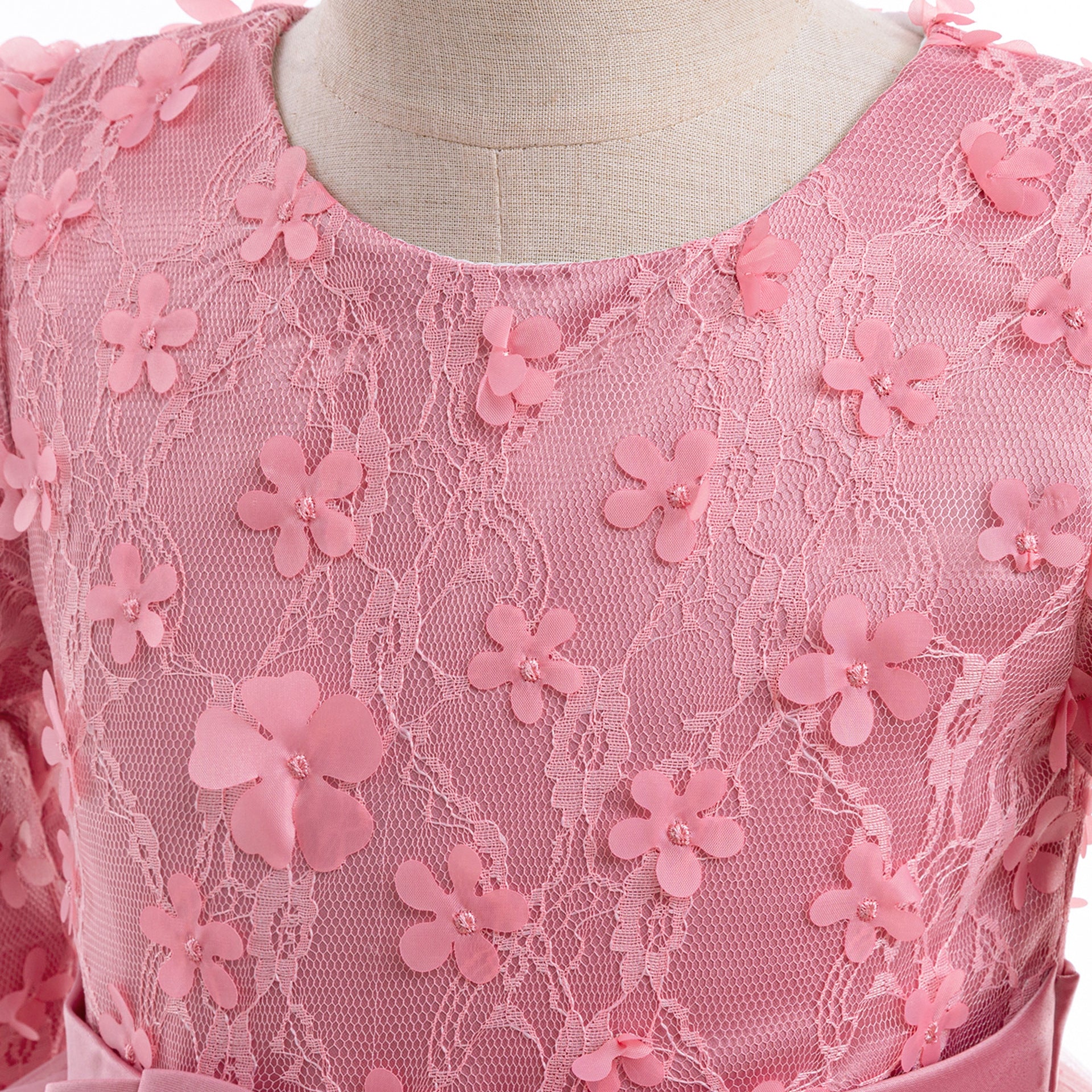 Cute Girls' Maxi A-line Lace Flower Party Dress – Princess Long Sleeve Gown for Special Occasions