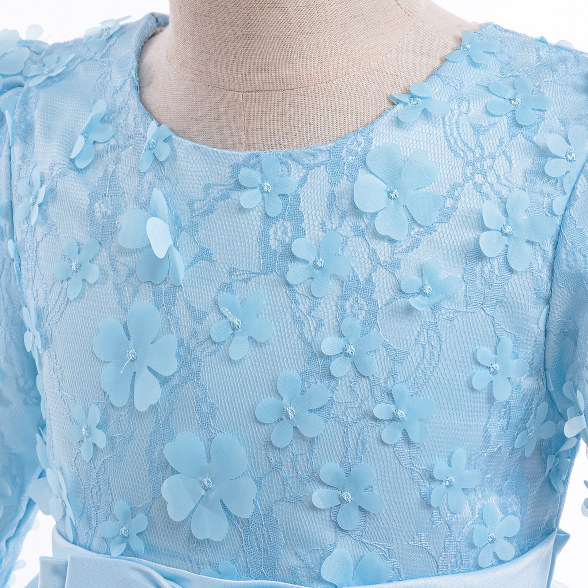 Cute Girls' Maxi A-line Lace Flower Party Dress – Princess Long Sleeve Gown for Special Occasions
