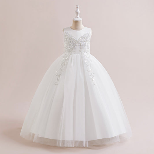 Cute Girls' White A-Line Maxi Dress for Weddings, Parties & Formal Events