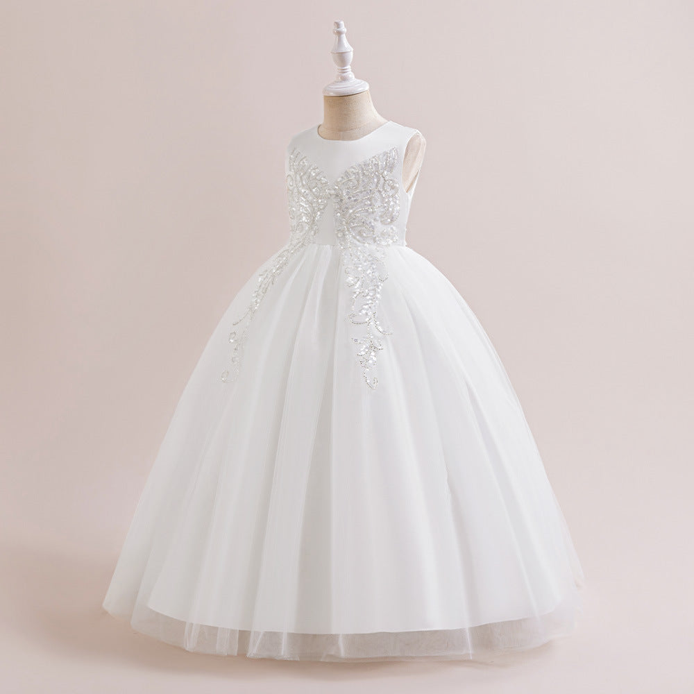 Cute Girls' White A-Line Maxi Dress for Weddings, Parties & Formal Events
