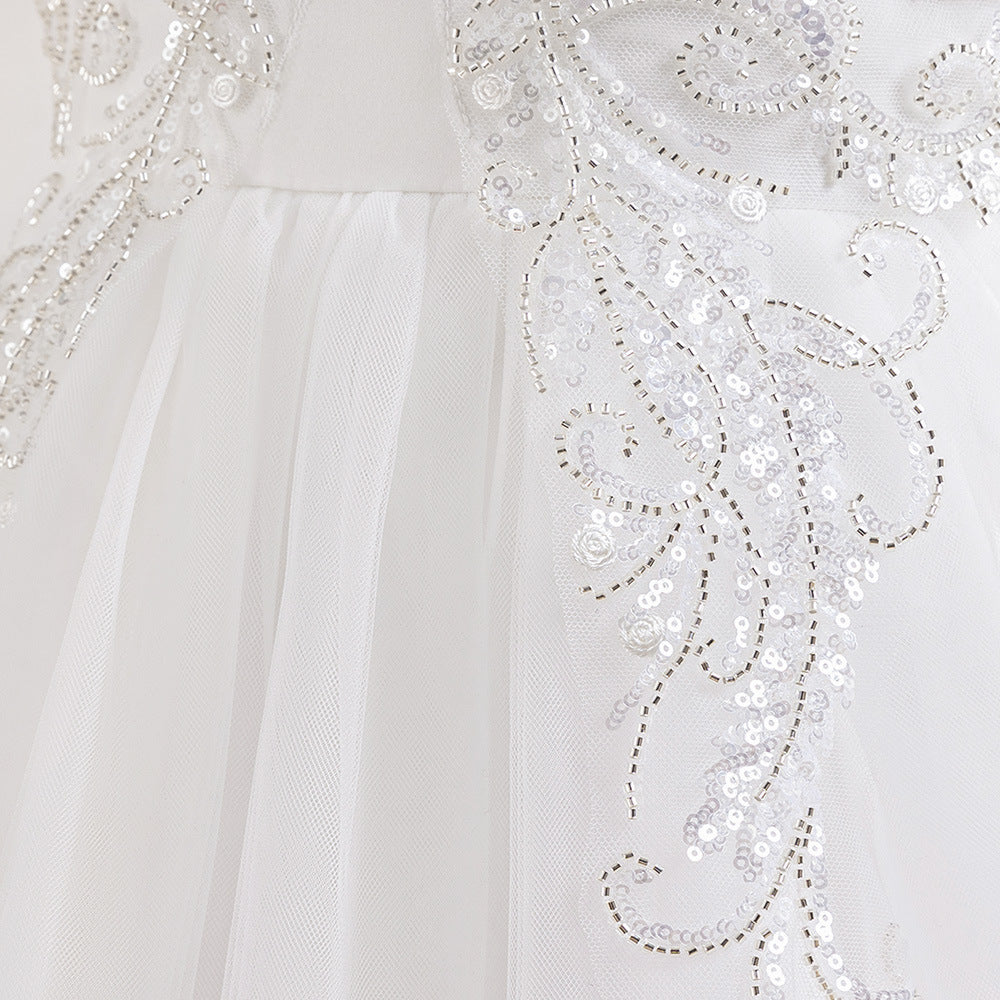 Cute Girls' White A-Line Maxi Dress for Weddings, Parties & Formal Events