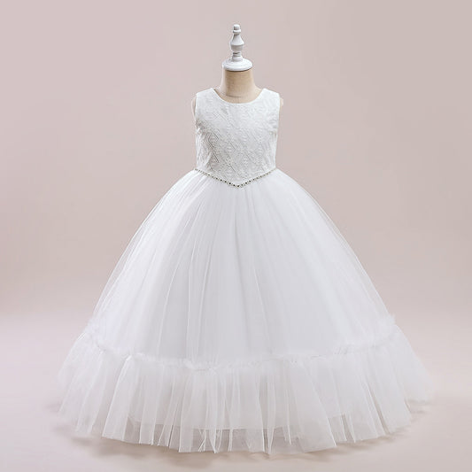 Girls' Tulle and Lace Maxi Dress with Sequins – Princess Party & Wedding Gown (Ages 5-12)