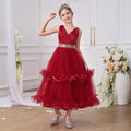 Girls A-Line V-Neck Maxi Dress with Sequins and Tulle