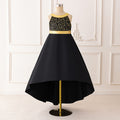 Girls' Black High-Low Halter A-Line Dress with Sequins