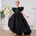 Girls' Black Maxi A-Line Princess Dress with Flutter Sleeves
