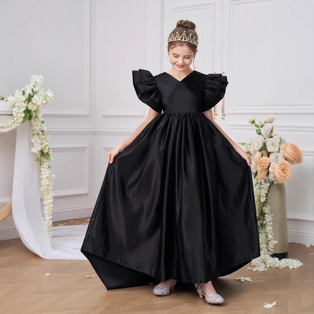 Girls' Black Maxi A-Line Princess Dress for Parties and Weddings