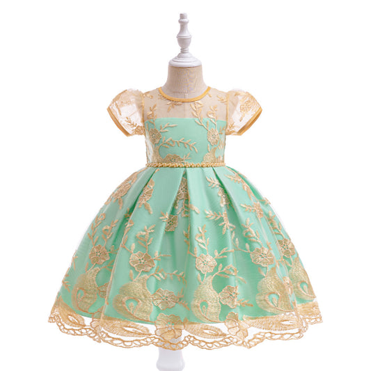 Embroidered Puffy Princess Dress for Girls – Ball Gown Flower Girl Outfit
