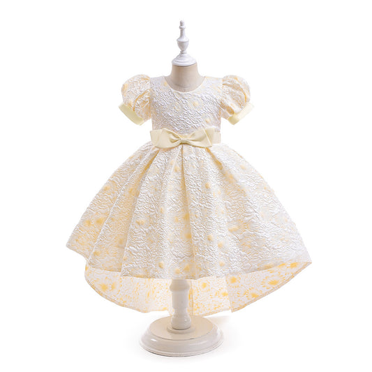 Flower Girl High-Low Princess Dress with Bow for Kids Ages 3-8
