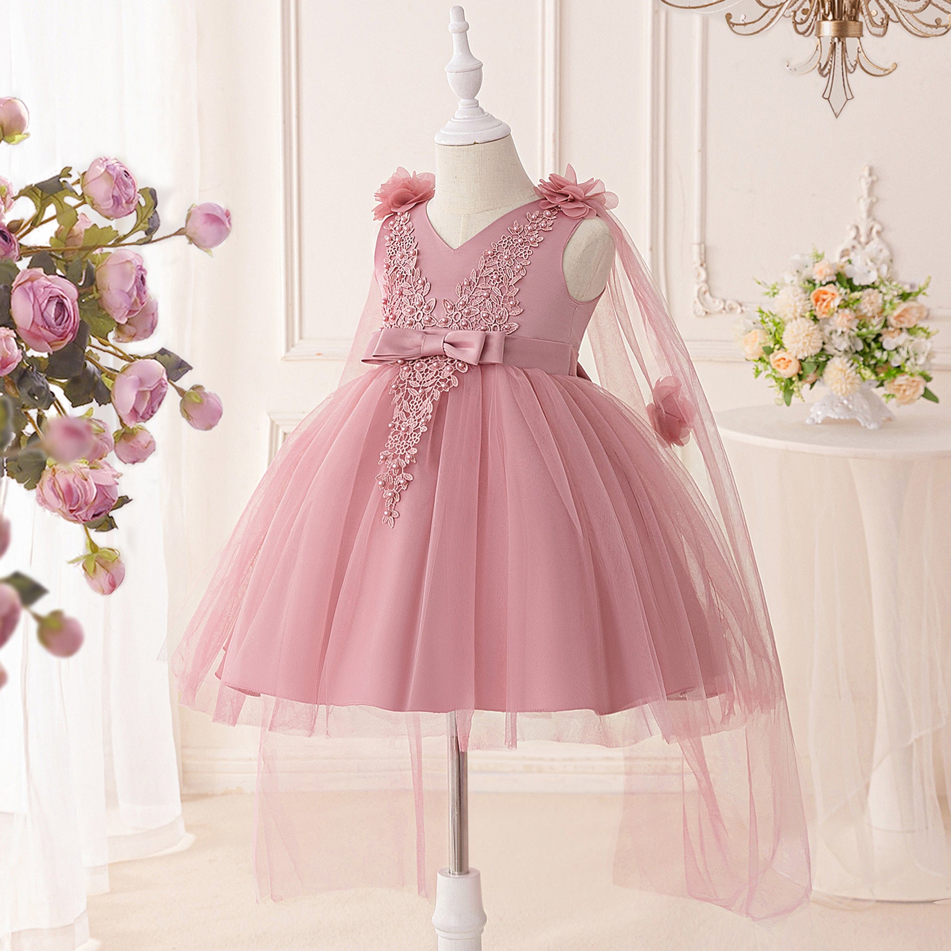 Adorable A-Line Tulle & Lace 3D Flower Girl Dress for Parties & Weddings
