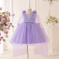 Girls Lace Tulle Flower Girl Dress with 3D Floral Appliqué