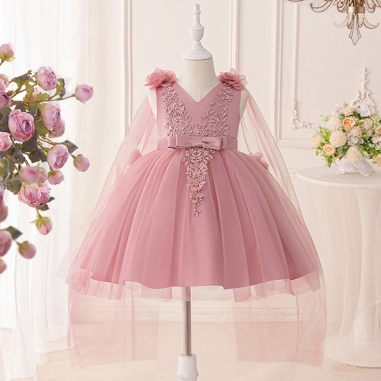 Adorable A-Line Tulle & Lace 3D Flower Girl Dress for Parties & Weddings