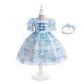 Girls Light Blue Princess A-Line Floral Tulle Dress