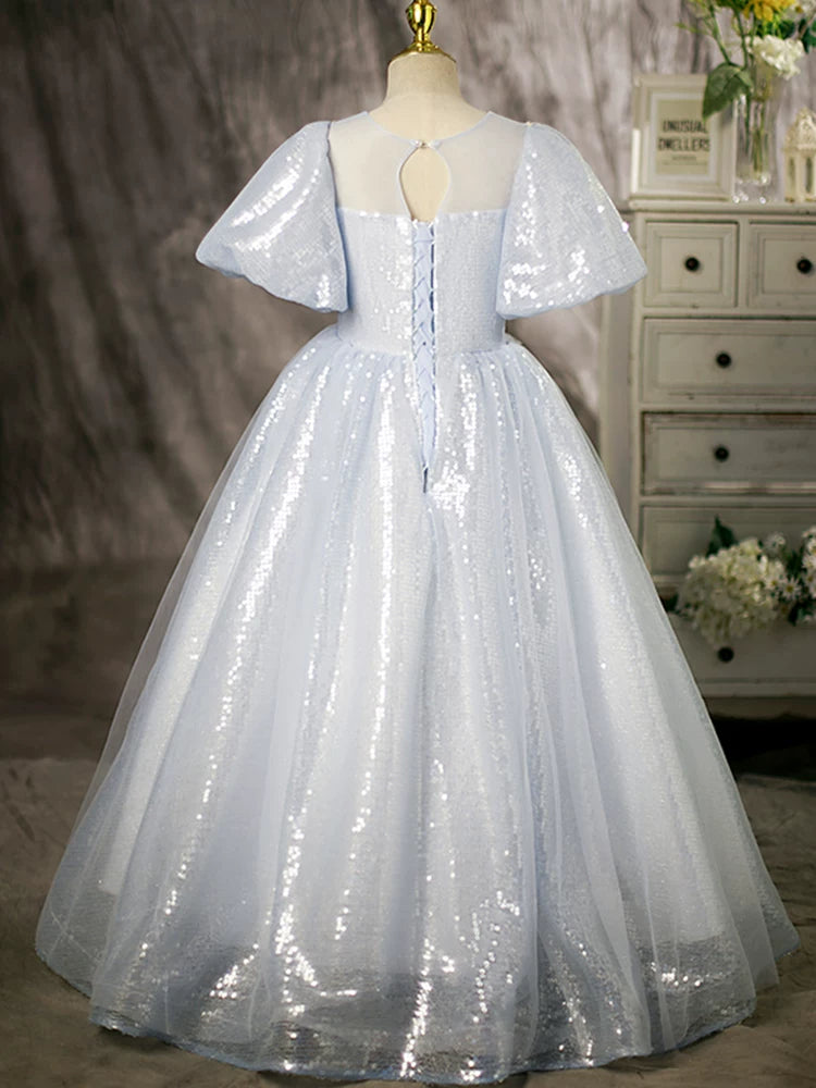 Light Blue Sequin Princess Dress for Girls | Maxi Floor-Length Gown