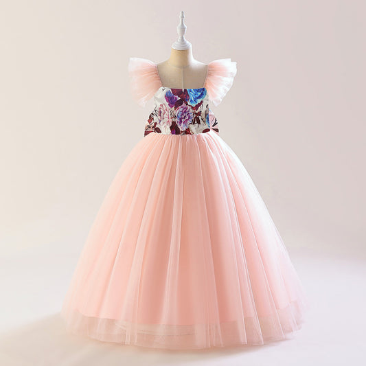Light Pink Floral A-Line Maxi Dress for Girls - Party & Flower Girl Gown