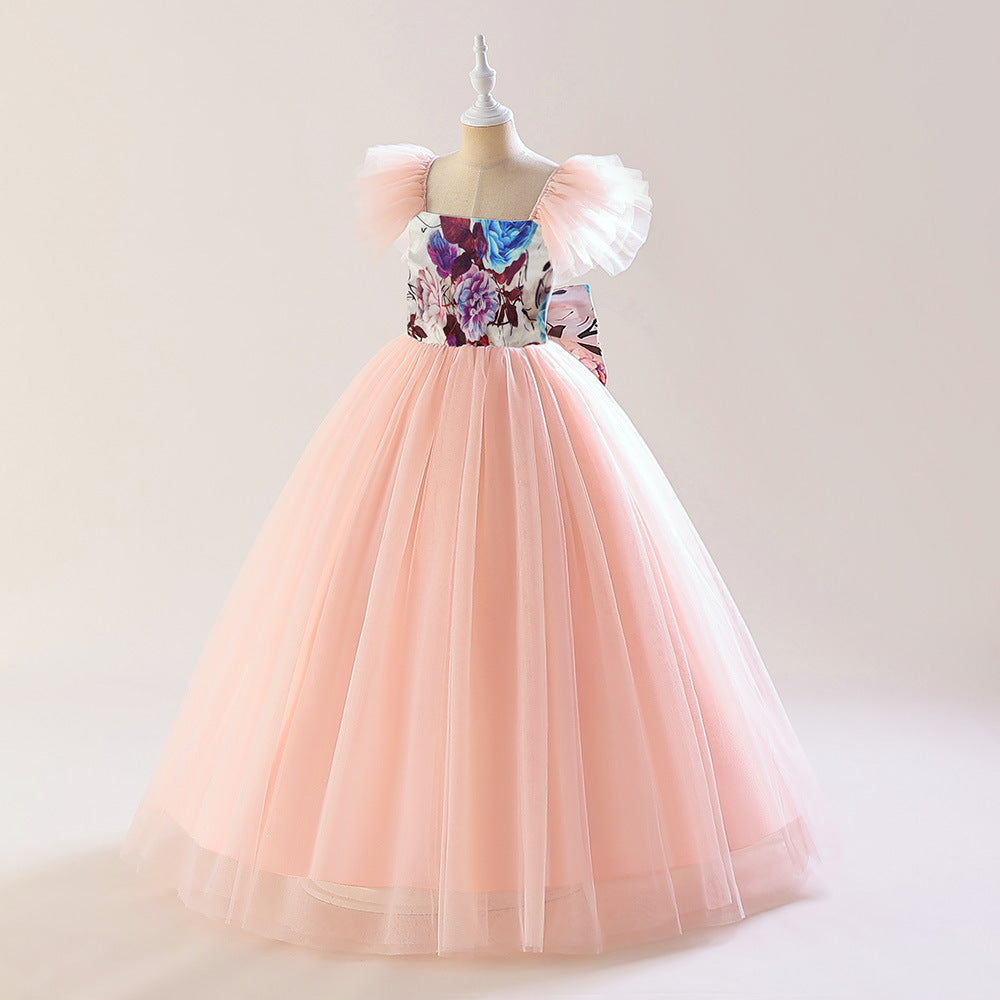 Light Pink Floral A-Line Maxi Dress for Girls - Party & Flower Girl Gown
