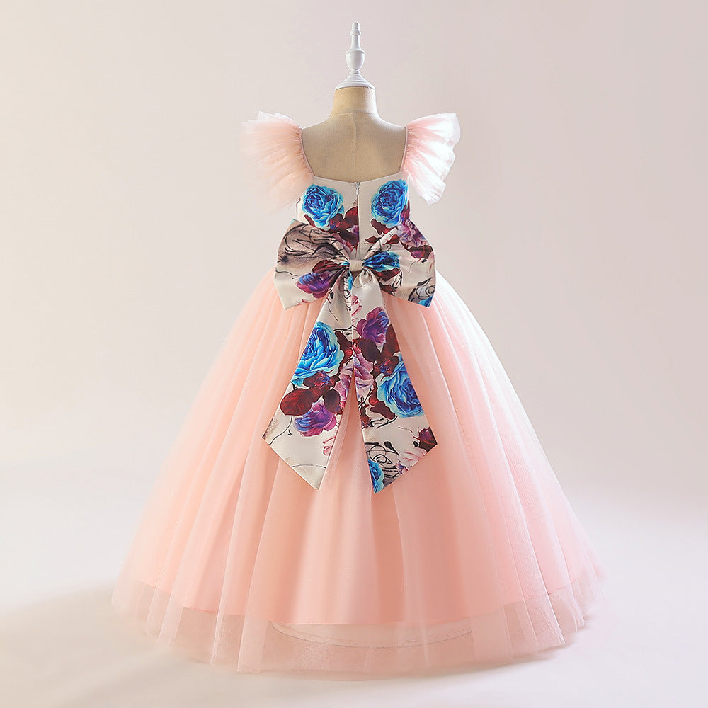 Light Pink Floral A-Line Maxi Dress for Girls - Party & Flower Girl Gown
