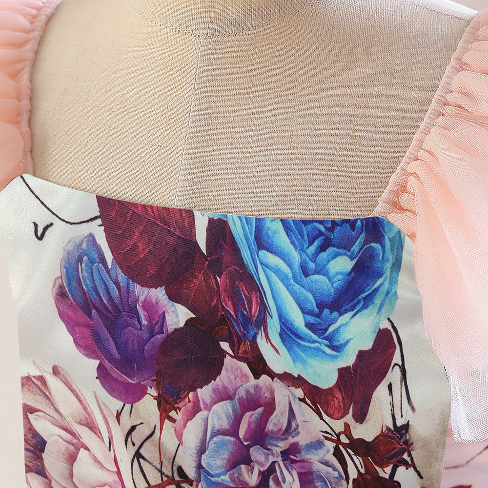 Light Pink Floral A-Line Maxi Dress for Girls - Party & Flower Girl Gown