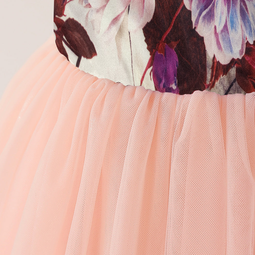 Light Pink Floral A-Line Maxi Dress for Girls - Party & Flower Girl Gown