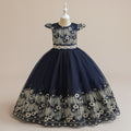 Girls' Maxi Tulle Princess Dress with Embroidery and Applique