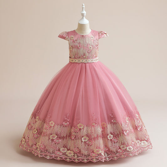 Cute A-Line Maxi Tulle Princess Dress for Girls, Embroidered & Applique, Summer Party & Wedding