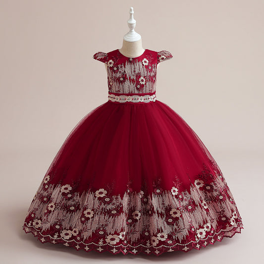 Cute A-Line Maxi Tulle Princess Dress for Girls, Embroidered & Applique, Summer Party & Wedding