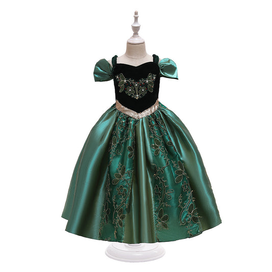 Green Off-Shoulder Princess Ball Gown Dress for Girls | Party & Formal Wear Ages 2-10