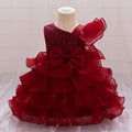 Girls Off Shoulder Sequin Ball Gown Dress with Bow and Tiered Skirt