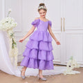 Girls Off-Shoulder Tiered Organza Maxi Dress - Purple