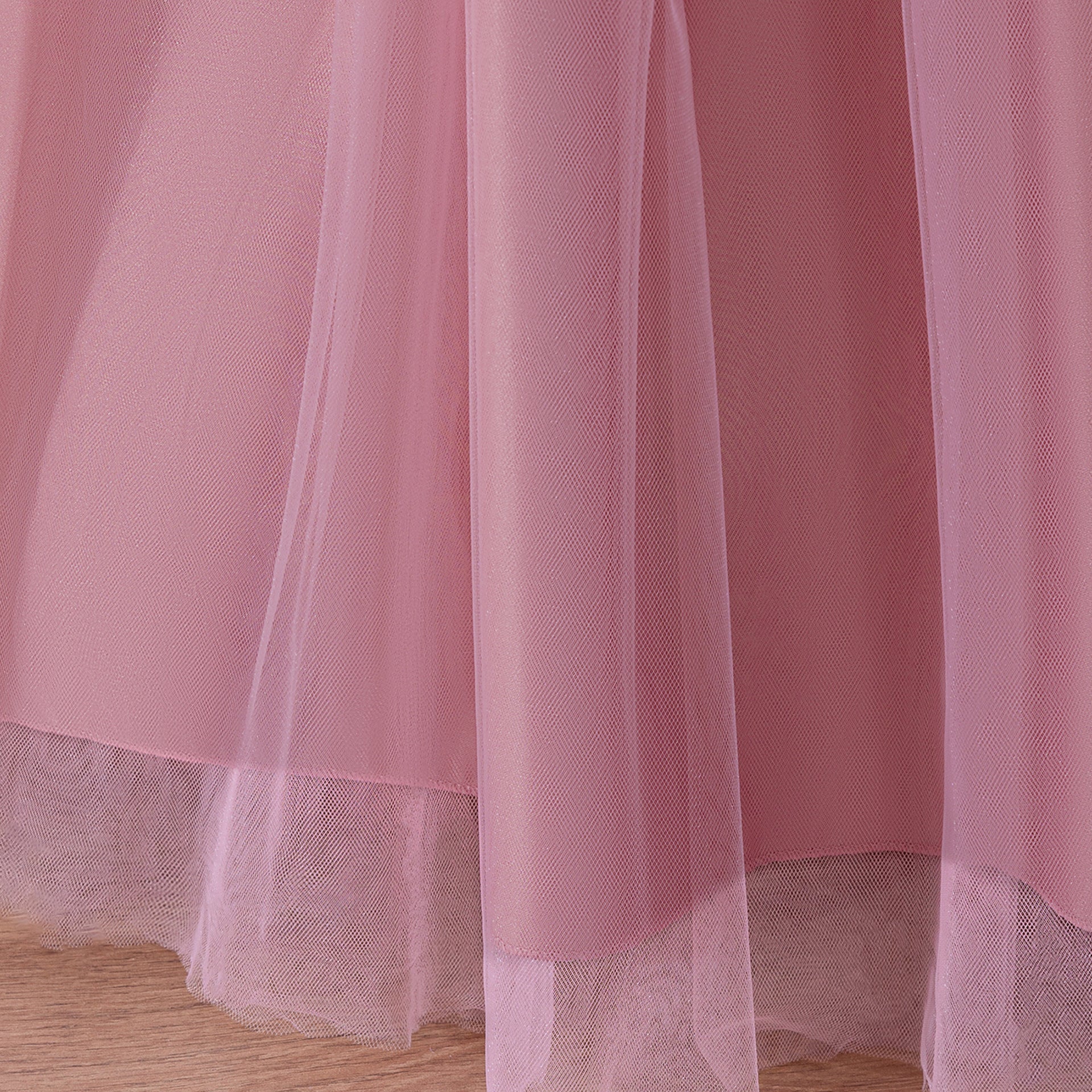 Pink Off Shoulder Maxi Girls Dress with Lace & Tiered Tulle | Formal Party & Flower Girl Gown