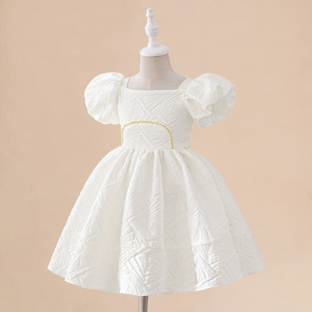 Frocklet Girls' White A-Line Puff Sleeve Princess Dress for Parties & Weddings 2